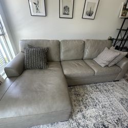 Grey Leather 2 Piece 105" Modular Sectional With Right Arm Facing Chaise & Left Arm Facing Loveseat