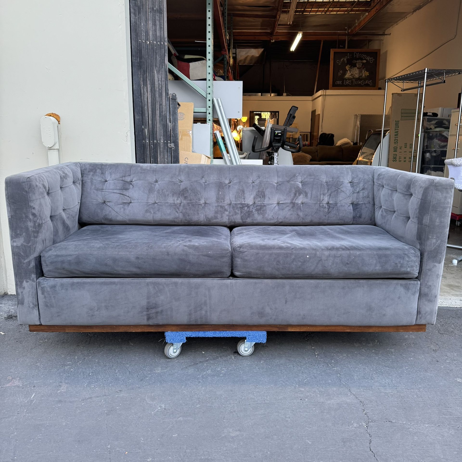 West Elm Rochester Dark Gray Velvet Queen Sleeper Sofa Clean and Good Condition 