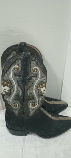 Black Exotic Leather Cowboy Boots 1901  size 8.5