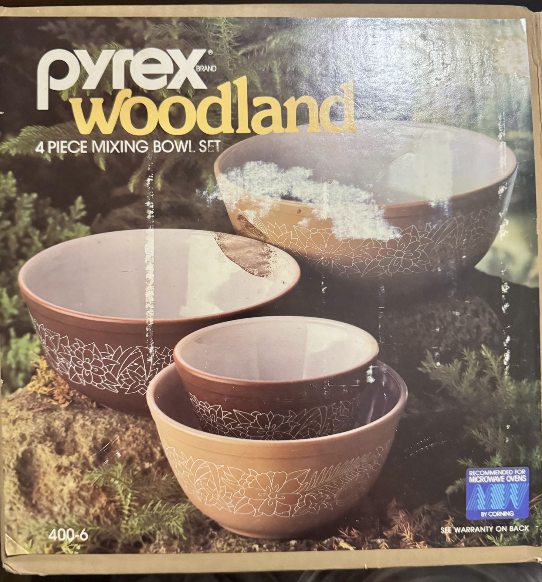 Vintage Pyrex Woodland Mixing Bowl Set With Box