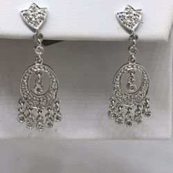 14k White Gold Dangle Diamond Earrings 