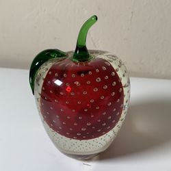 Murano Glass Apple Paperweight Red with Clear Overlay