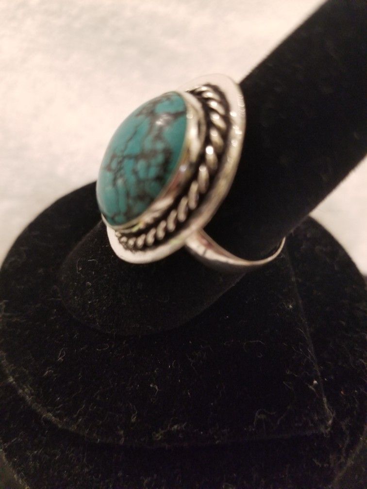 Arizona Turquoise Ring. Size 9. Stamped 925 Sterling Silver