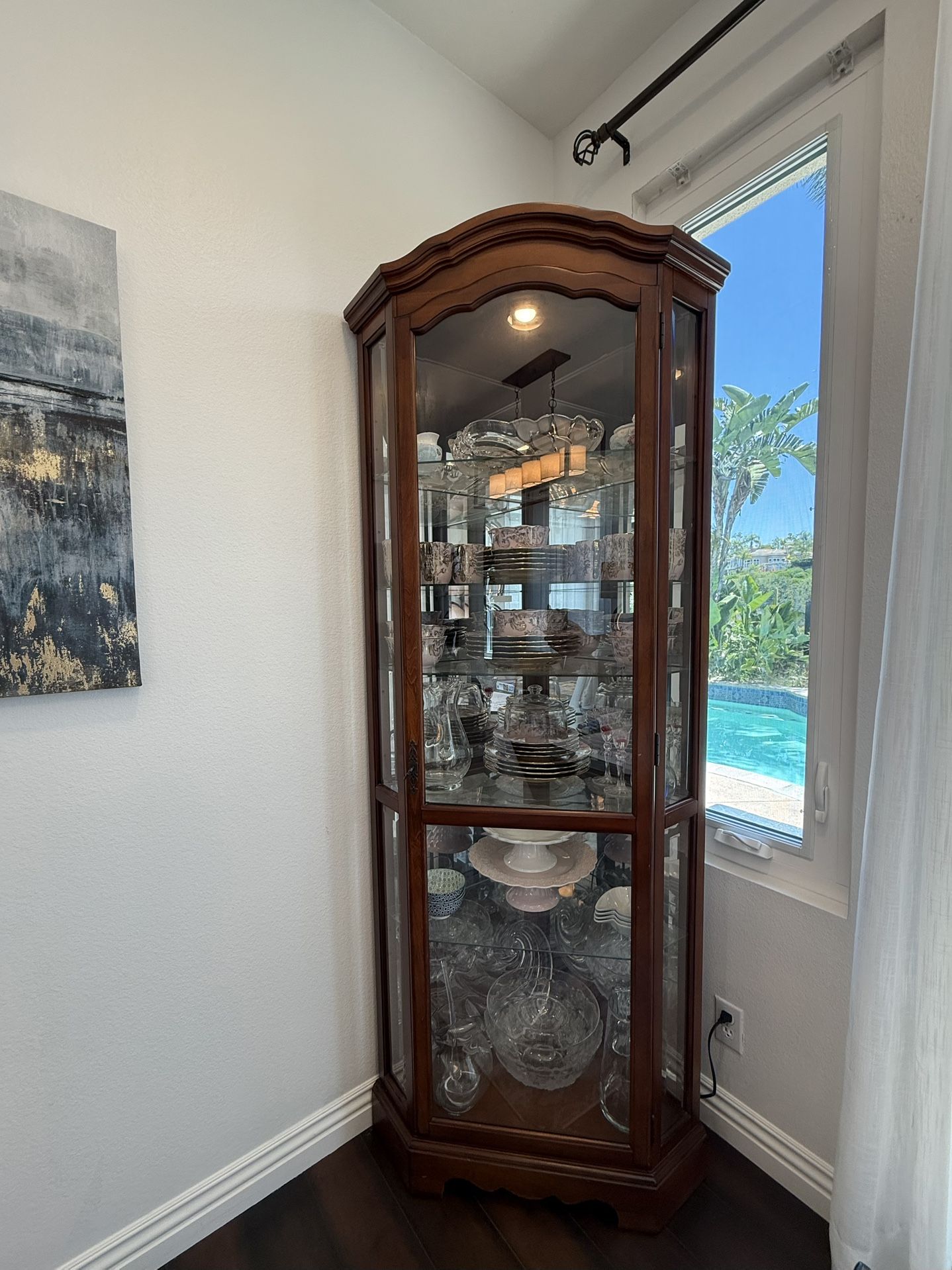Corner Curio Cabinet With Lights,Display Cabinet with Adjustable Tempered Glass Shelves