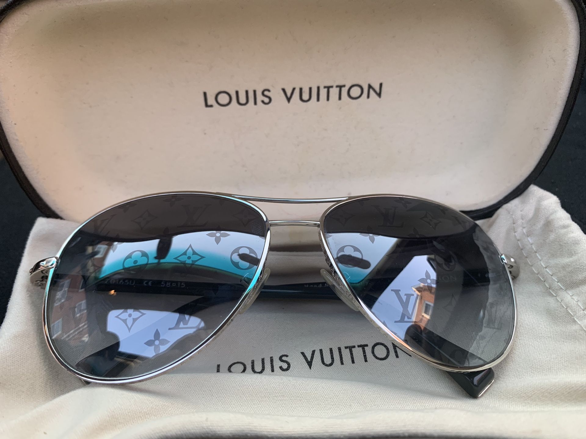 $500 LOUIS VUITTON SUNGLASSES Conspiration Pilote Z0165U Monogram Black/Silver 58-15