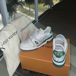 Louis Vuitton Trainer Crystal Rhinestone Green/White ULTRA RARE Size 10LV