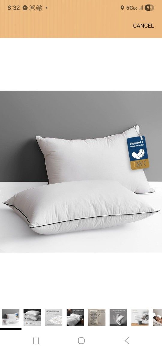 Star Hotel Stvle Goose Feather & Down Pillow with 100% Organic Cotton Cover 2pk