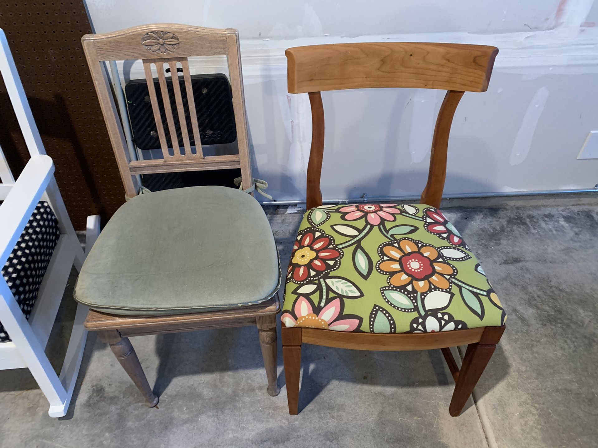 Two antique re-upholstered chairs