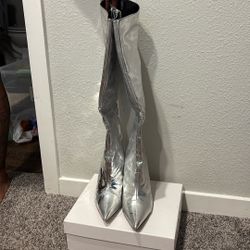 Silver Thigh High Boots
