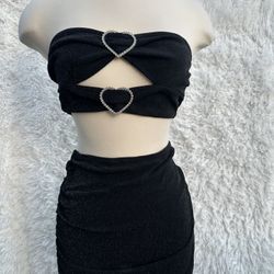 Black Strapless two piece skirt with Heart Accents set in size medium 
