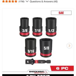 Milwaukee SHOCKWAVE 3/8 in. Drive SAE Standard 6 Point Impact Socket Set (6-Piece