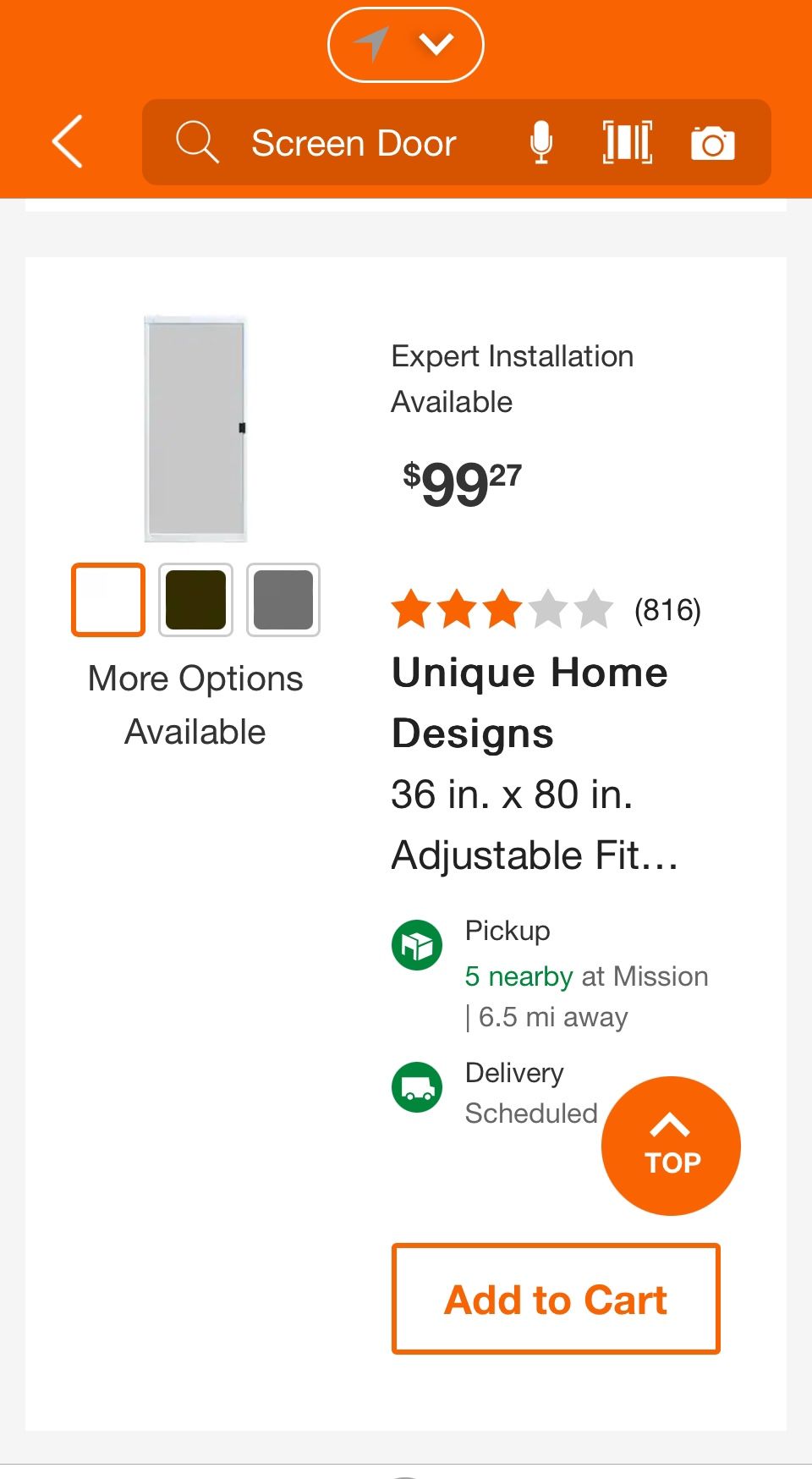 White 36 Inch Sliding Screen Door