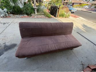 Futon - Brown, with metal legs.