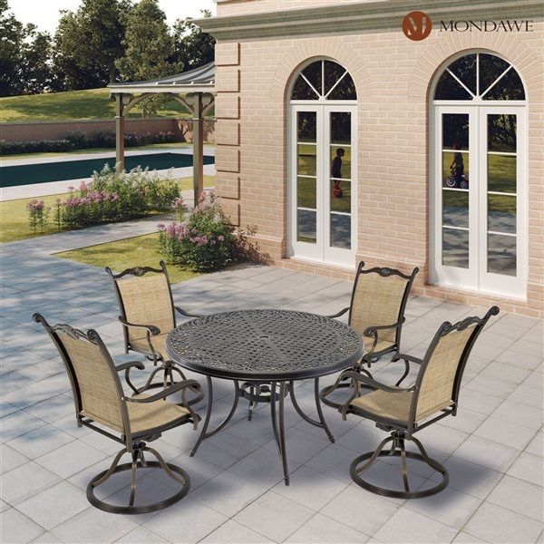 High End Cast Iron 5 Piece Outdoor Table Set W Chairs