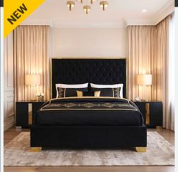 High Headboard black gold and white  gold glam luxurious bed frame queen size
