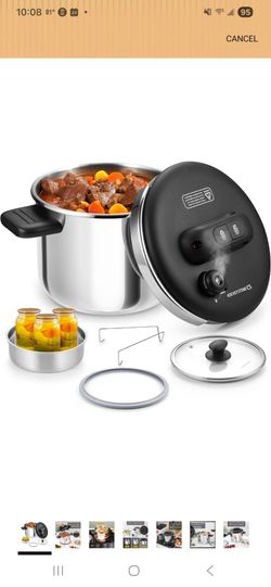 8.5QT Pressure Cooker Stainless Steel Pot with Glass Lid & Steamer Basket