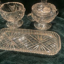 Creamer and Sugar Set Vintage Cut Glass Heavy Crystal Set
