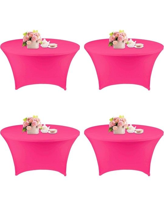 4 Pack 6 Ft Spandex Round Tablecloth Pink