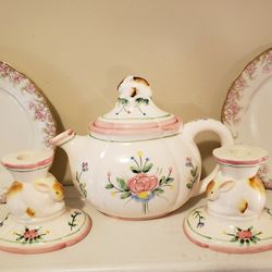 Spring Easter Teapot and Candleholders
