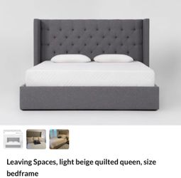 Queen Upholstered Wingback Bed Frame – Like New