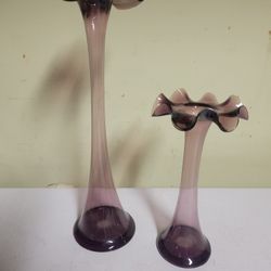 Two Purple Glass vases/ Candle Holders