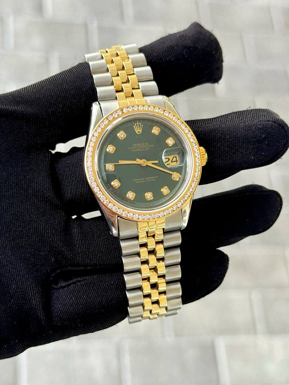 Rolex Datejust 36 36mm Black Green Diamond Dial Chanel