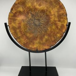 Wood medallion on stand
