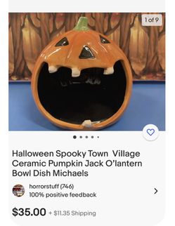 Halloween Pumpkin/Jack-O’-Lantern/Spooky Town Village Ceramic Pumpkin