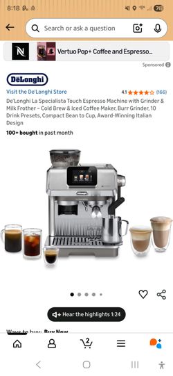 De'Longhi La Specialista Touch Espresso Machine with Grinder & Milk Frother – Cold Brew & Iced Coffee Maker, Burr Grinder, 10 Drink Presets, Compact B