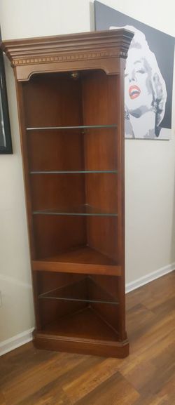 Tall Wood Corner Display Shelf Unit