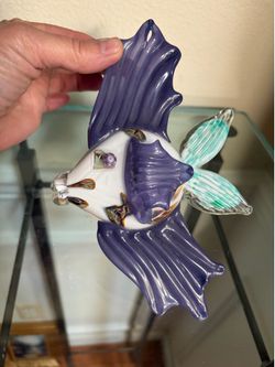 Purple and white hand-blown Art glass fish figurine