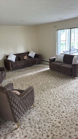 Dark Brown Velvet Sofa Set with Accent Chairs