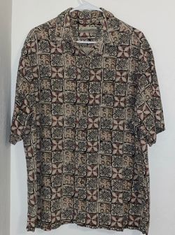 Fieldmaster Hawaiian Tan Shirt Mens Large Short Sleeves Button Up