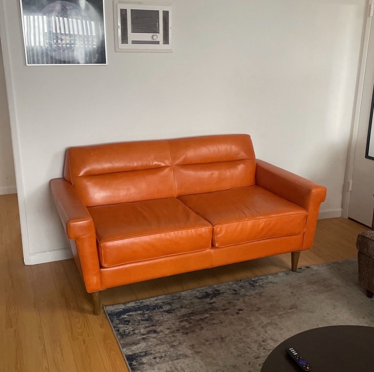 Mid Century Leather Love Seat Sofa