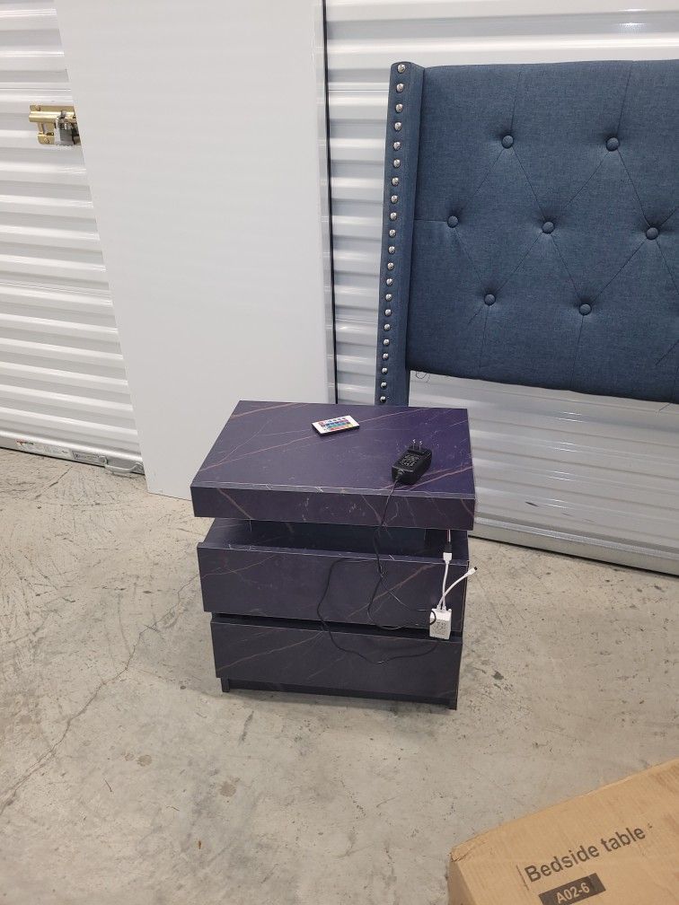 Two Nightstand LED Bedside Table Two Drawers