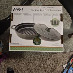 8 In. Cast Iron Grill Pan With Lid