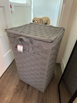 NWT gray fabric woven storage container