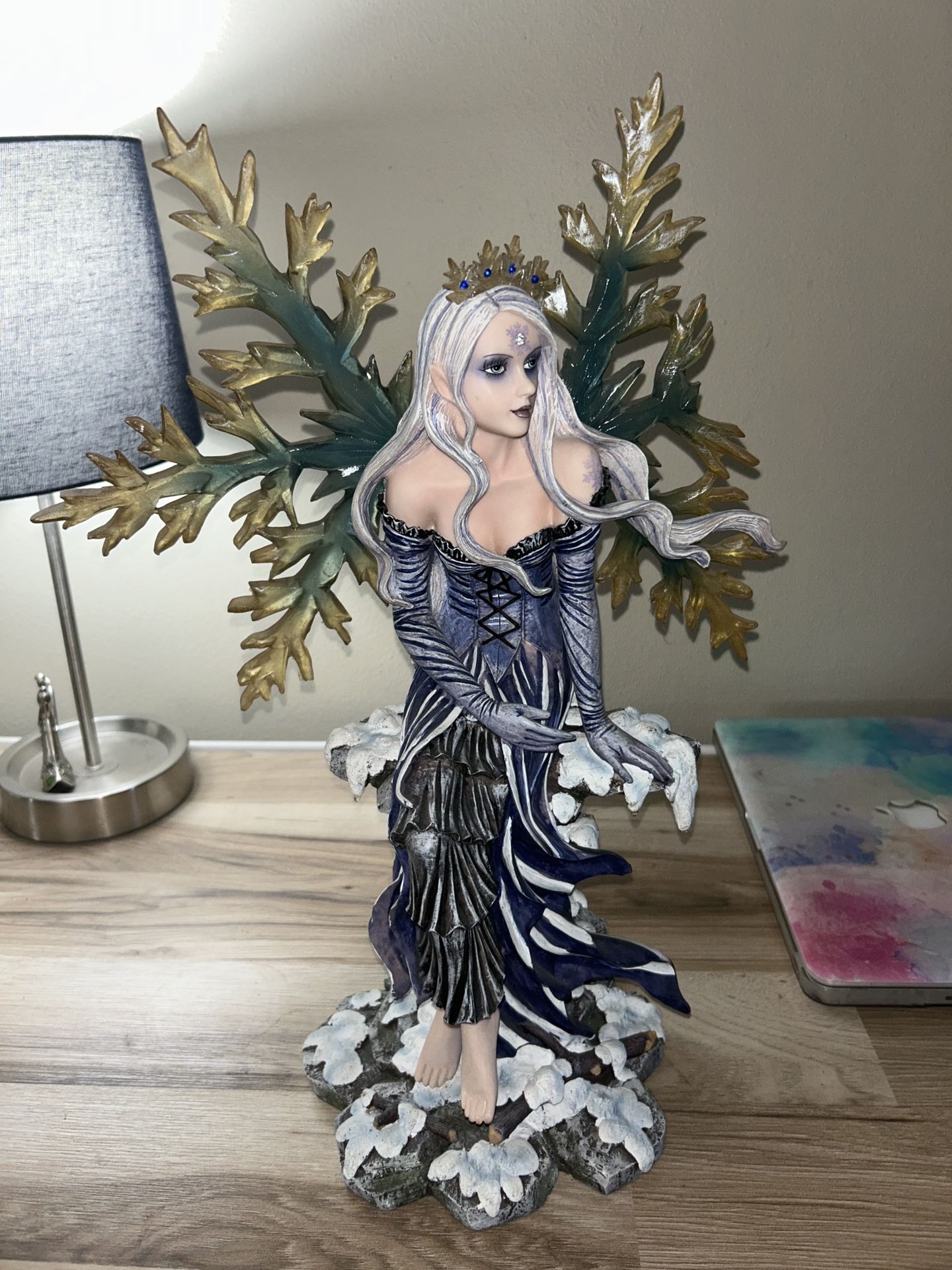 Blue Sitting Winter Fairy Figurine Statue Mythical Creature Collection 