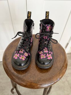 Kids Dr. Martens AirWair Floral Patent Leather Boots