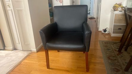 Black Leather Dining/Accent Armchair with Wood Legs