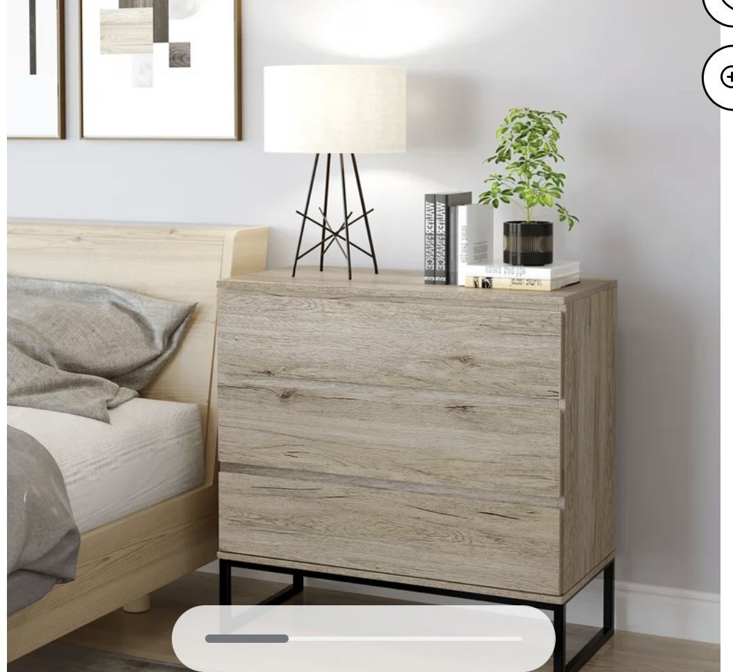 Homfa 3 Drawer Dresser for Bedroom, Wood Nightstand Storage Chest with Metal Base for Living Room, Oak Finish
