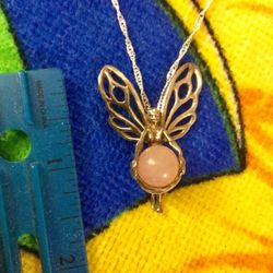 Sterling  silver Fairy 🧚‍♀️ Pendant necklace  with pink gemstone ball 🌿🧚‍♀️🍂 Beautiful Silver jewelry come visit ! 