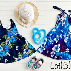 Bundle Of Little Girls New Hawaiian Dresses Shoes Sun Hat Lei Size (12)M Lot(5) 