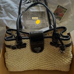 Vintage Brighton Straw Shoulder Tote Bag 