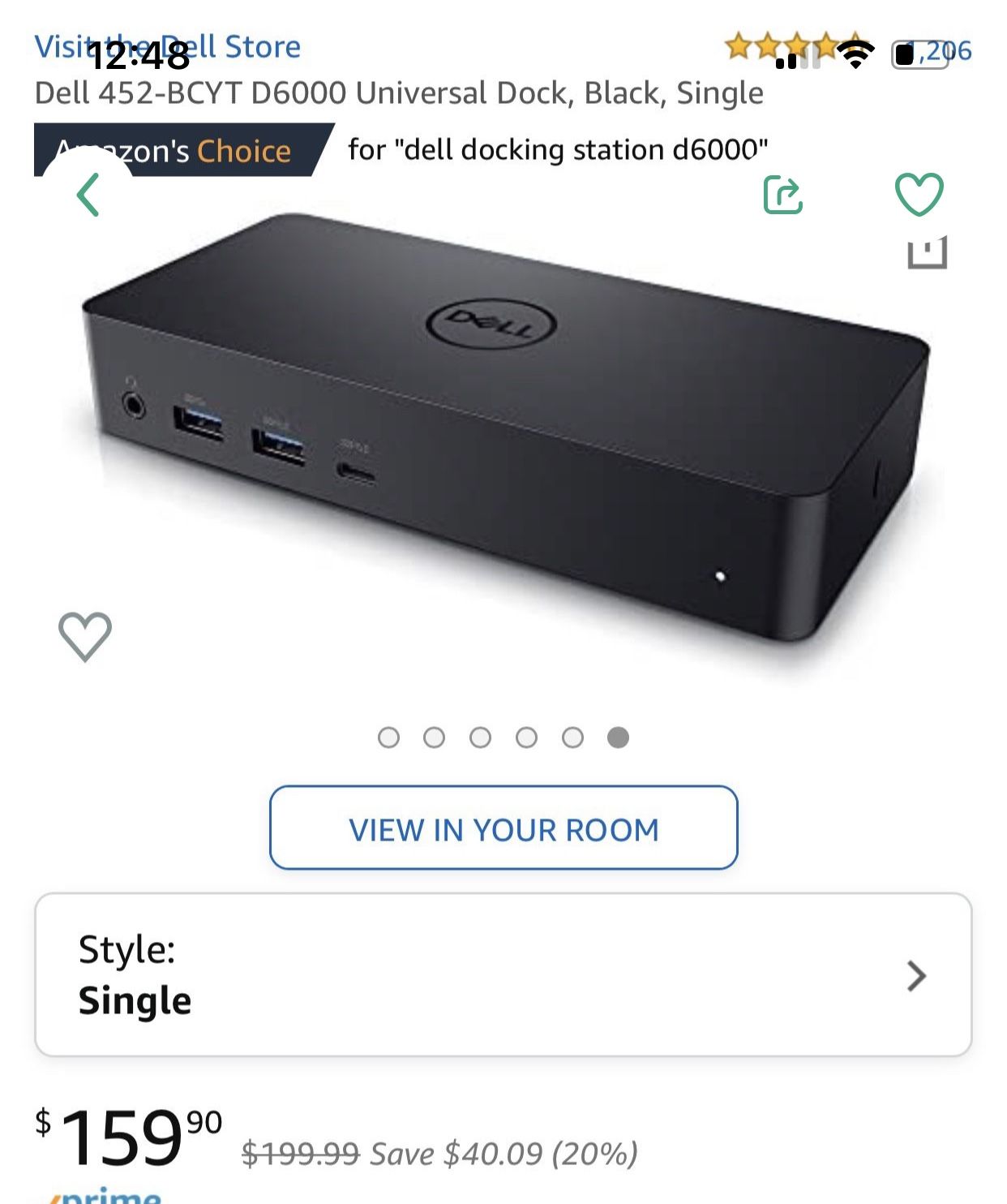 Dell 452-BCYT D6000 Universal Dock, Black, Single