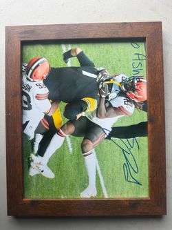 Signed NFL Football Photo in Wood Frame