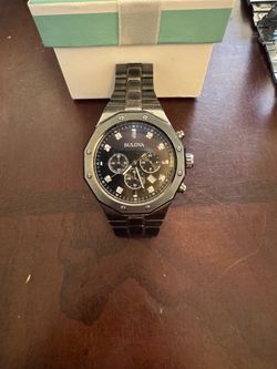 Bulova Men’s Black Chronograph Watch – 100M Water Resistant – Excellent Condition