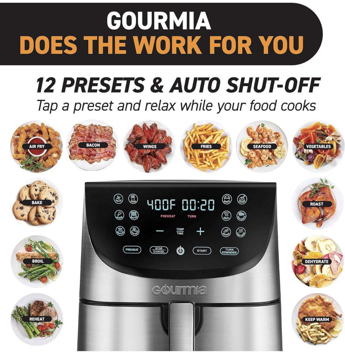 Gourmia Air Fryer Oven Digital Display 8 Quart Large