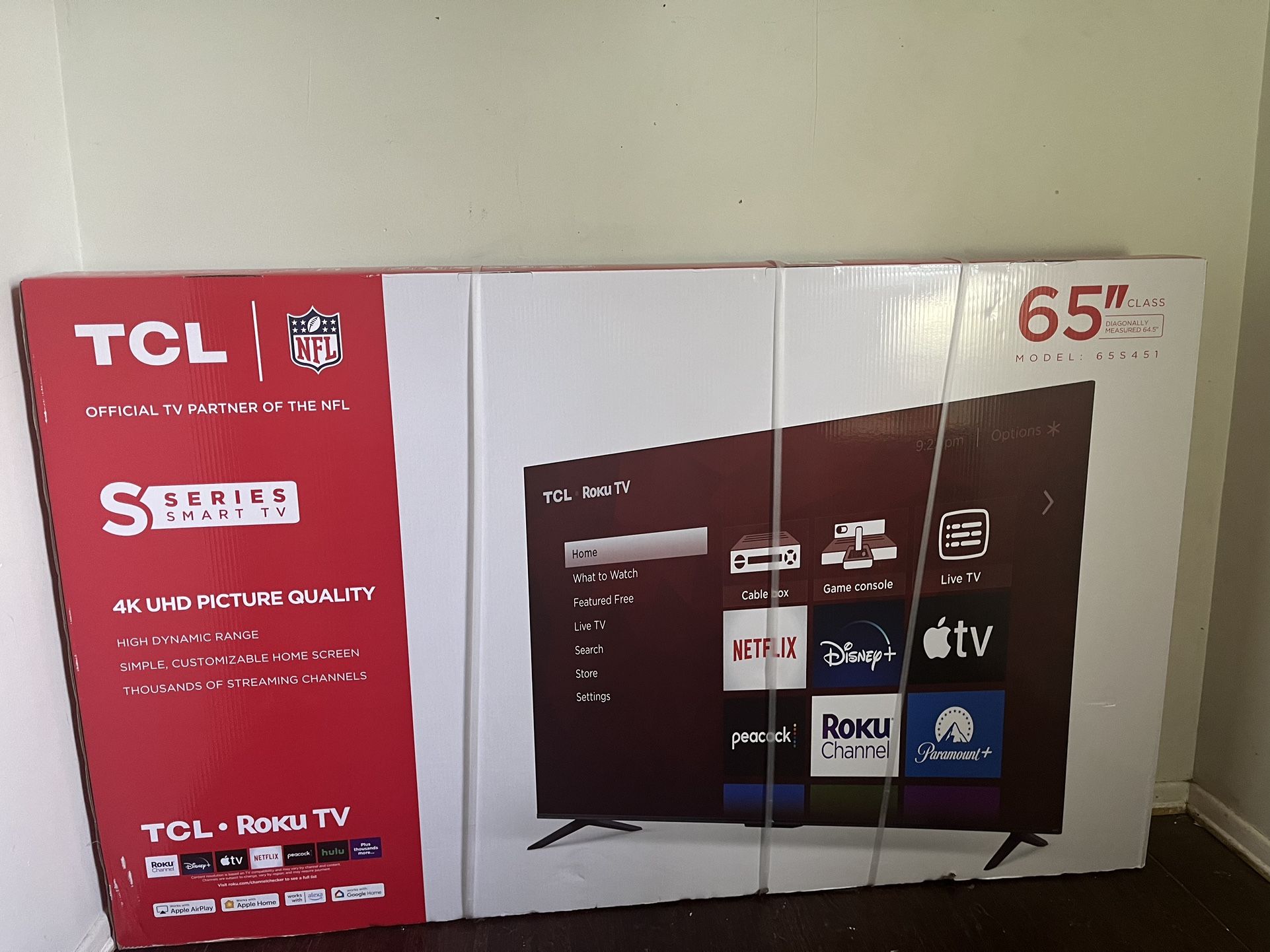 Never Open New Tcl 65” Smart Tv Flat Screen 
