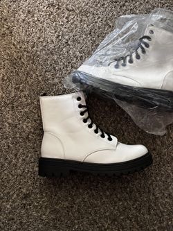 White Lace up Combat Boots w/Zipper